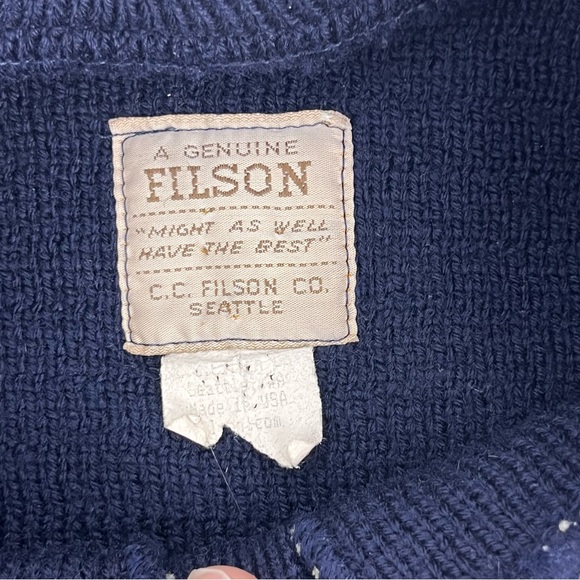 Vintage C.C. Filson Sweater Mens Medium Navy Blue  Tan Waterfowl Henley Heavy - Picture 4 of 9
